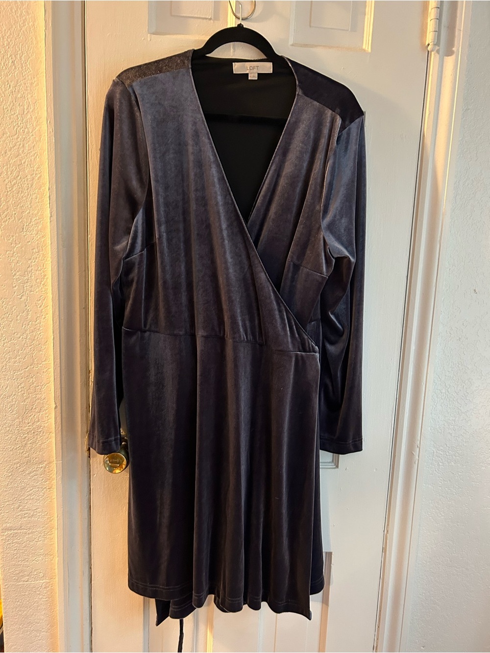 Loft Velvet Wrap Dress in Navy Blue